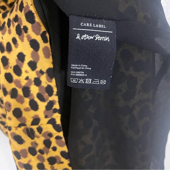 & Other Stories Long Sleeve Leopard Print Mini Dress Size 10 Gold Black Cheetah - Picture 4 of 7